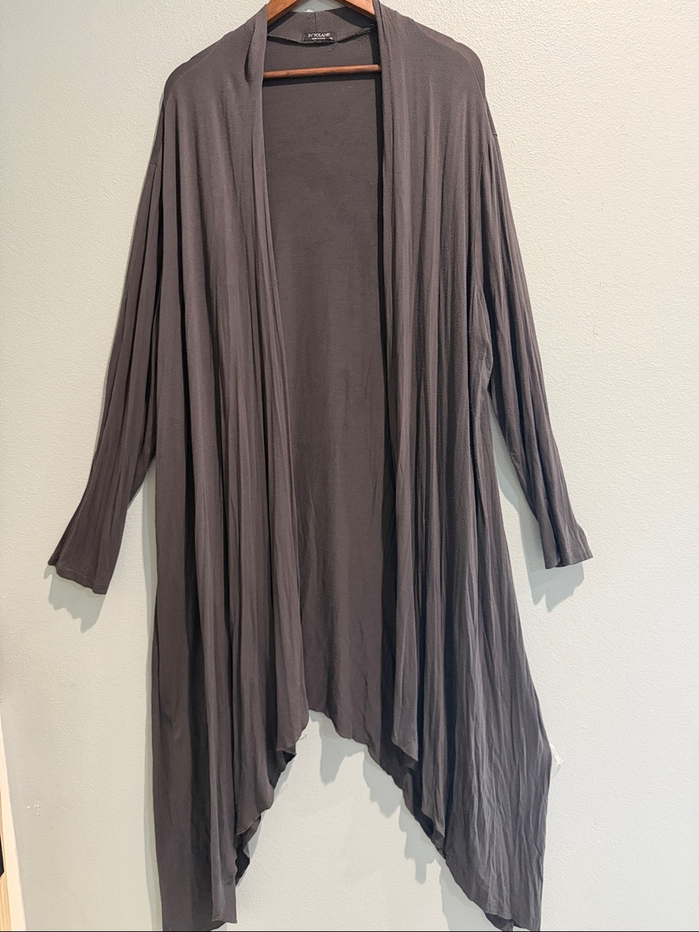Lightweight Open-Front Draped Shark Bite Cardigan Super Soft Charcoal Gray Essen